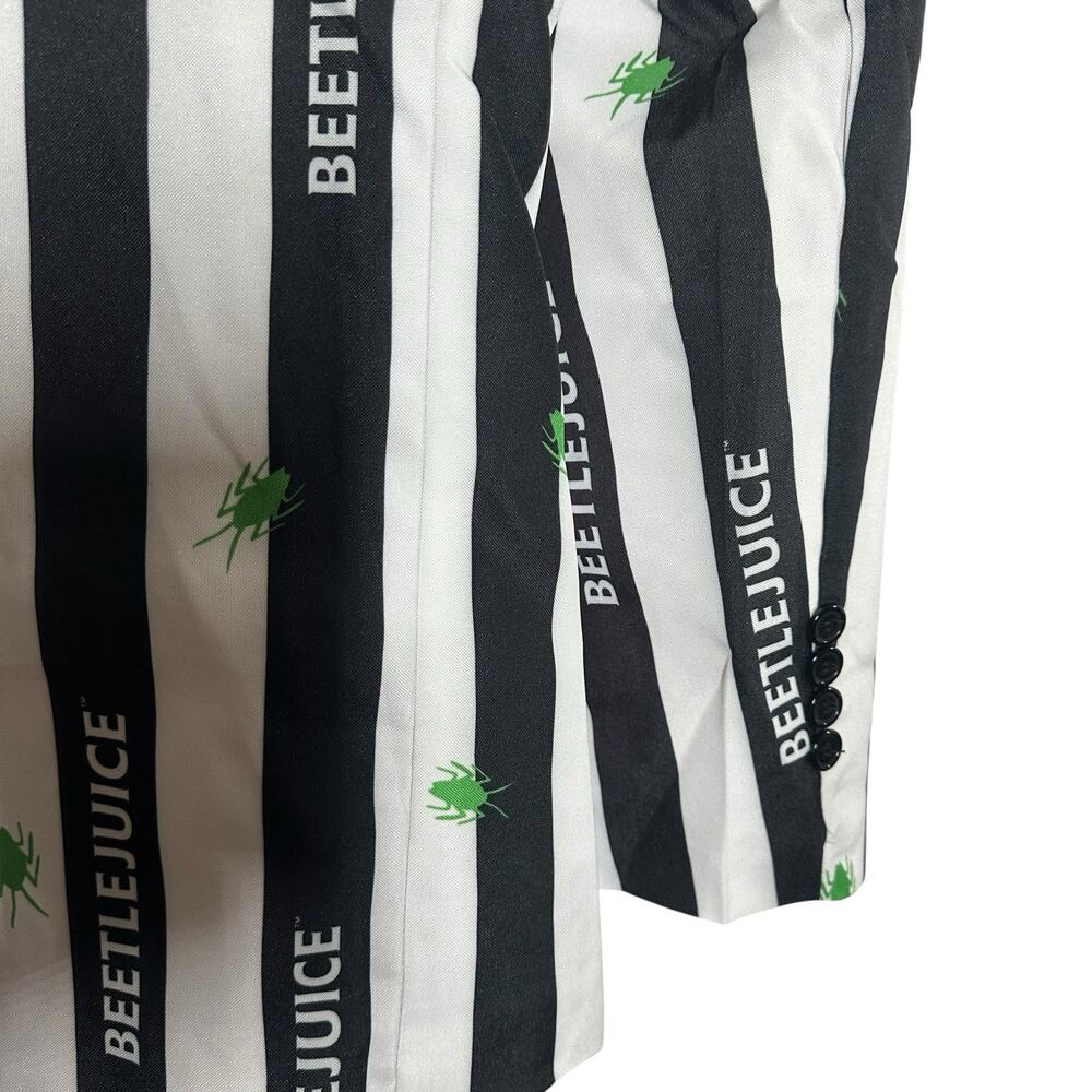 NEW Offstream Mens Beetlejuice Suit Black White Stripe Green Spiders Sz S 34-36 - Picture 5 of 12
